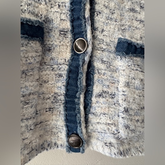 Sioni Knit Button Up Jacket Sweater Cardigan Denim and Button Details - Picture 3 of 6